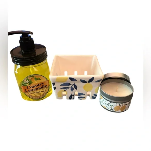 Porcelain Berry Basket with Lemon Handwash and Lemon Candle. - Picture 2 of 10
